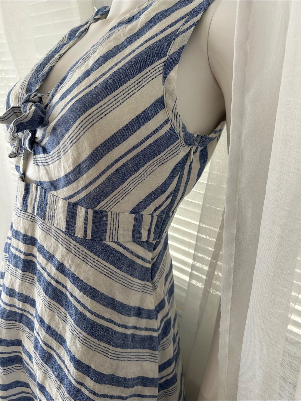 Maeve Blue and Cream Striped Tie-Front Midi Dress - Picture 5 of 16
